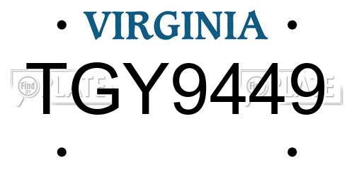 TGY9449 Virginia License Plate