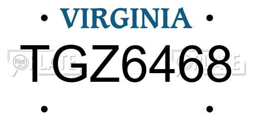 TGZ6468 Virginia License Plate