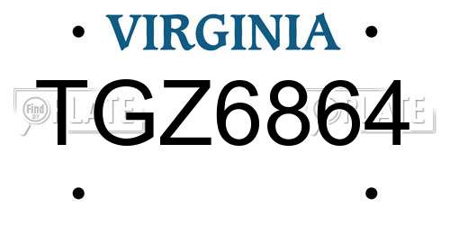 TGZ6864 Virginia License Plate