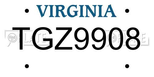 TGZ9908 Virginia License Plate