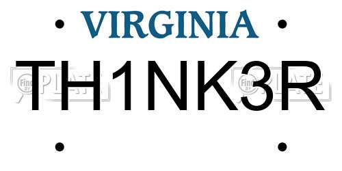 TH1NK3R Virginia License Plate
