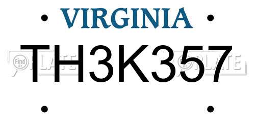 TH3K357 Virginia License Plate