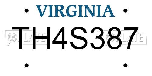 TH4S387 Virginia License Plate