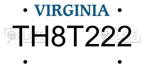 TH8T222 Virginia License Plate