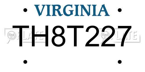TH8T227 Virginia License Plate