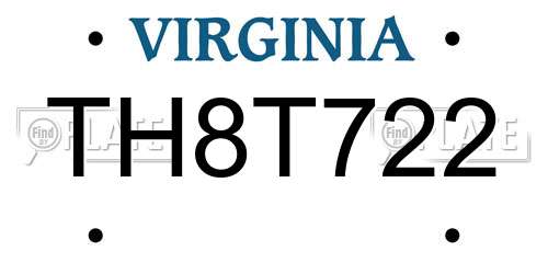 TH8T722 Virginia License Plate