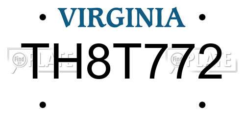 TH8T772 Virginia License Plate