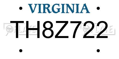 TH8Z722 Virginia License Plate