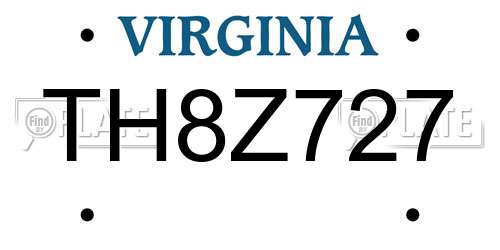 TH8Z727 Virginia License Plate