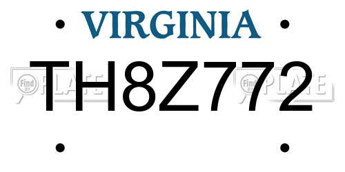 TH8Z772 Virginia License Plate