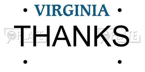 THANKS Virginia License Plate