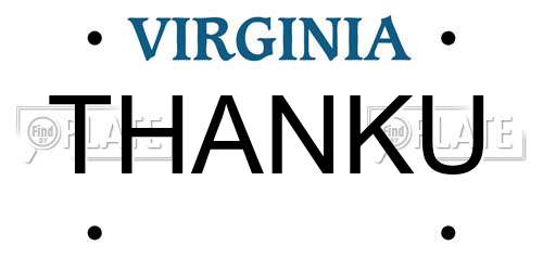 THANKU Virginia License Plate