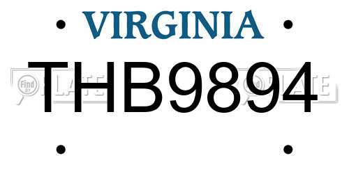 THB9894 Virginia License Plate