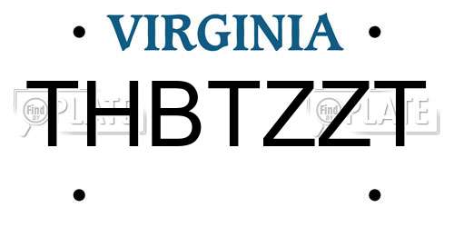 THBTZZT Virginia License Plate