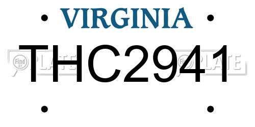 THC2941 Virginia License Plate