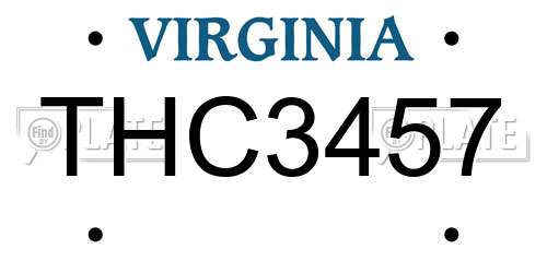 THC3457 Virginia License Plate
