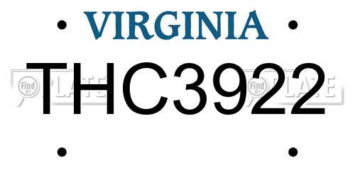 THC3922 Virginia License Plate