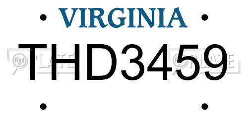 THD3459 Virginia License Plate