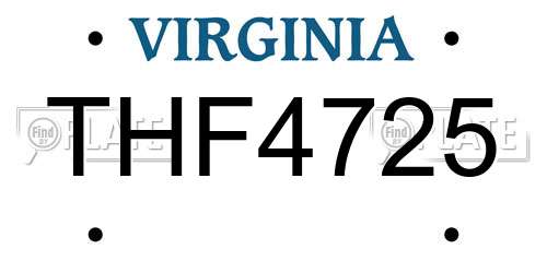 THF4725 Virginia License Plate