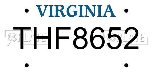THF8652 Virginia License Plate