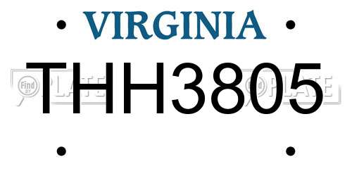 THH3805 Virginia License Plate