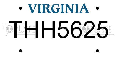 THH5625 Virginia License Plate