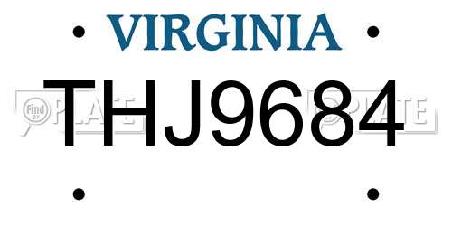 THJ9684 Virginia License Plate