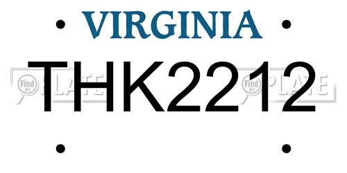 THK2212 Virginia License Plate