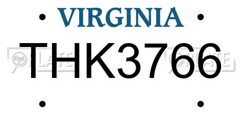 THK3766 Virginia License Plate