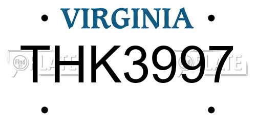 THK3997 Virginia License Plate