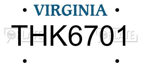 THK6701 Virginia License Plate