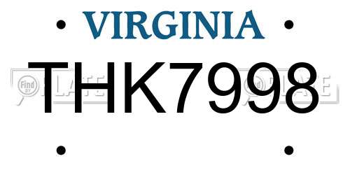 THK7998 Virginia License Plate