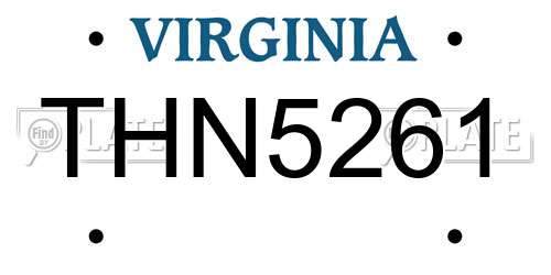 THN5261 Virginia License Plate