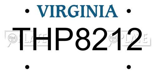 THP8212 Virginia License Plate