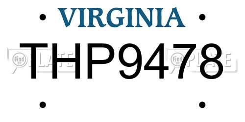 THP9478 Virginia License Plate