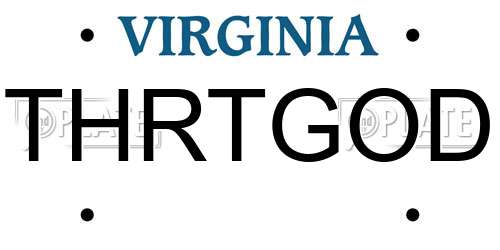THRTGOD Virginia License Plate