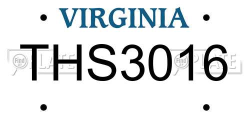 THS3016 Virginia License Plate