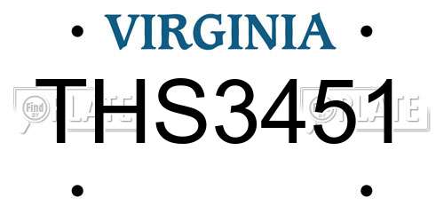 THS3451 Virginia License Plate