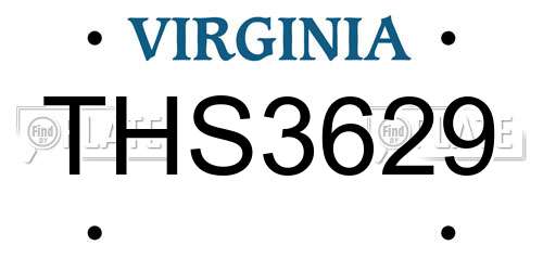 THS3629 Virginia License Plate