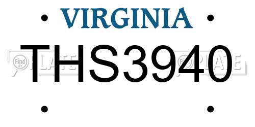 THS3940 Virginia License Plate