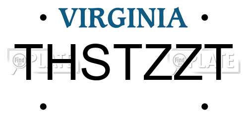 THSTZZT Virginia License Plate