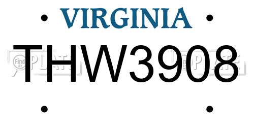 THW3908 Virginia License Plate