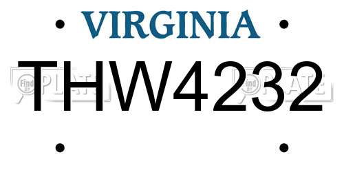 THW4232 Virginia License Plate