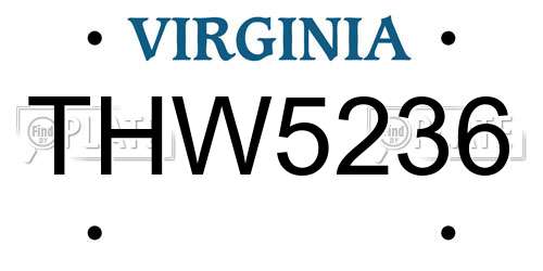 THW5236 Virginia License Plate