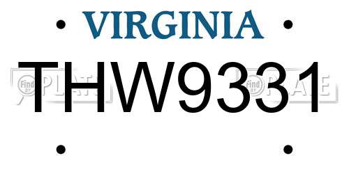 THW9331 Virginia License Plate