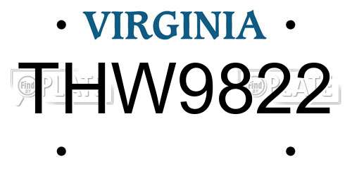 THW9822 Virginia License Plate