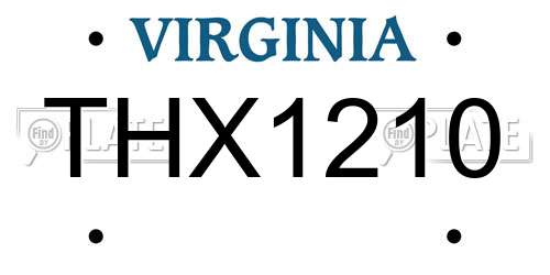 THX1210 Virginia License Plate