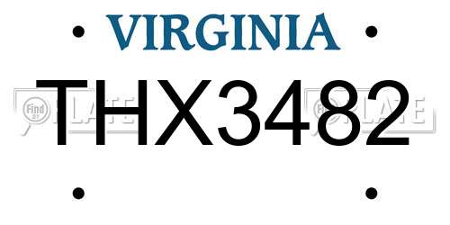 THX3482 Virginia License Plate