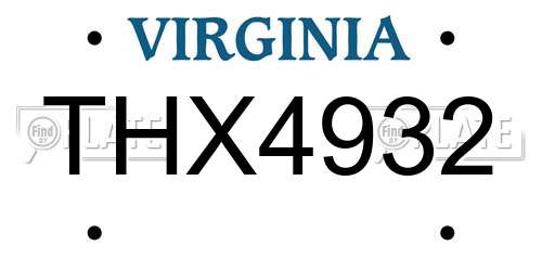 THX4932 Virginia License Plate