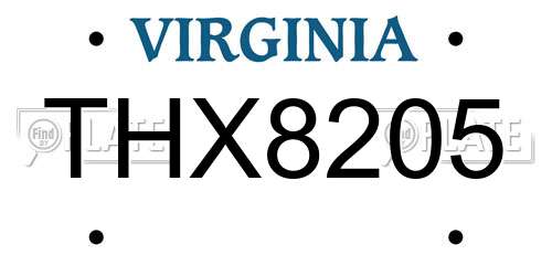 THX8205 Virginia License Plate